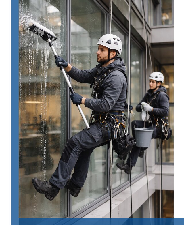 Профессиональная мойка витражей промышленными альпинистами в Саратове