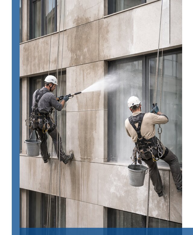 Послестроительная мойка фасада промышленным альпинизмом в Саратове