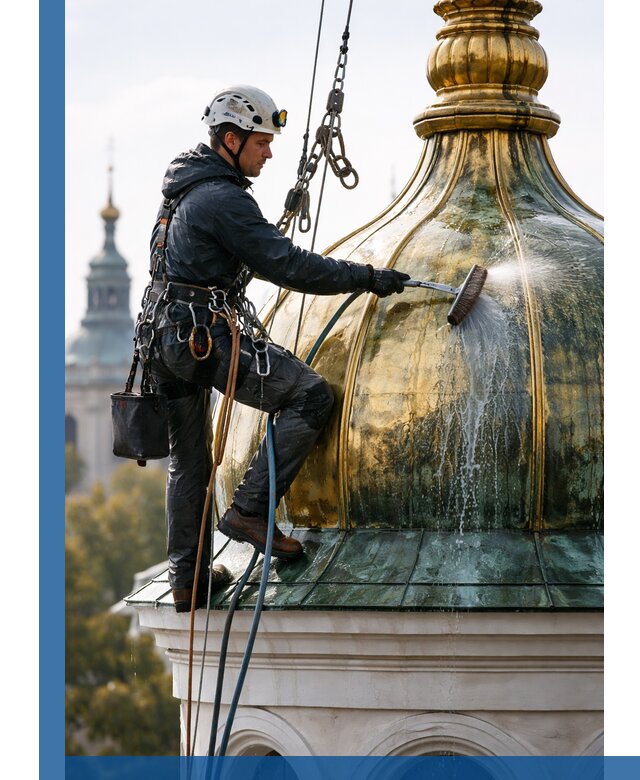 Профессиональная мойка куполов и шпилей высотными альпинистами в Саратове