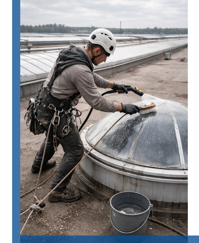 Мойка зенитных фонарей на кровле для промышленных объектов в Саратове