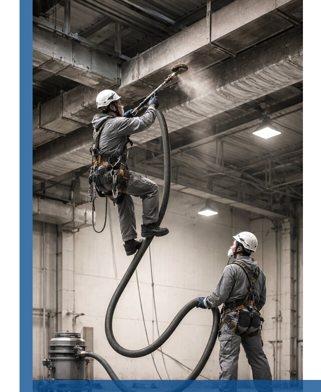 Обеспыливание потолочных конструкций в Саратове промышленным альпинизмом