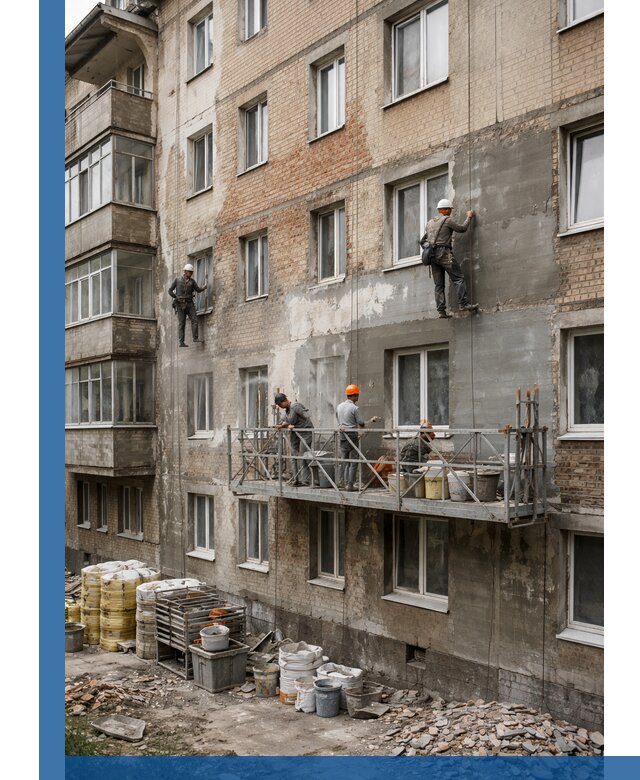 Капитальный ремонт фасада в Саратове с восстановлением и гидроизоляцией