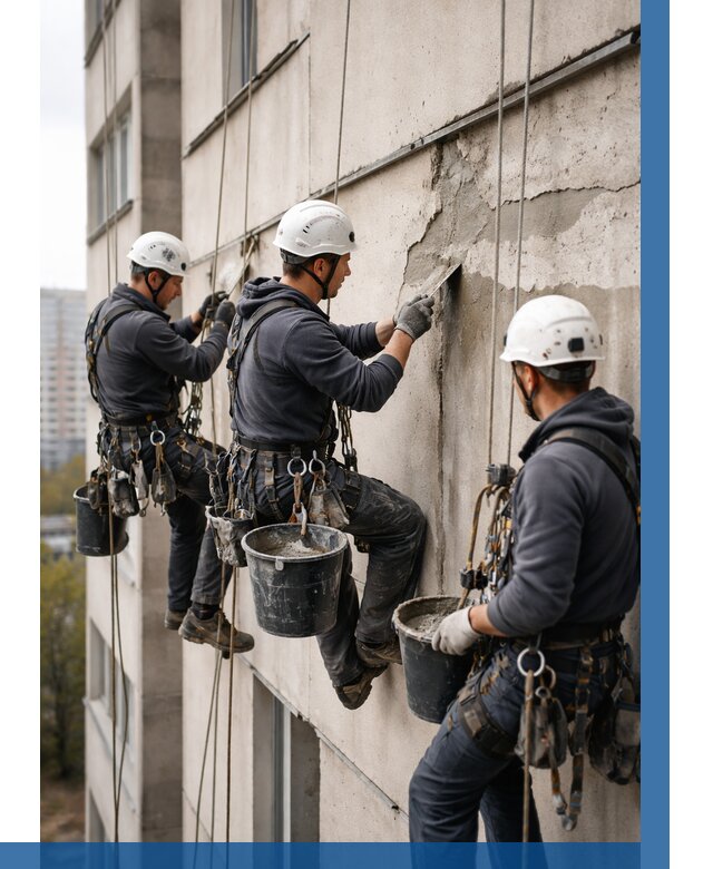 Ремонт бетонных элементов фасада в Саратове от 2558 р. | ВЫСОТНИК-Срт