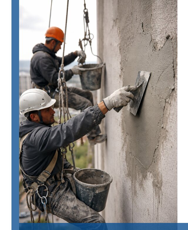 Штукатурка фасада на высоте в Саратове профессиональные работы