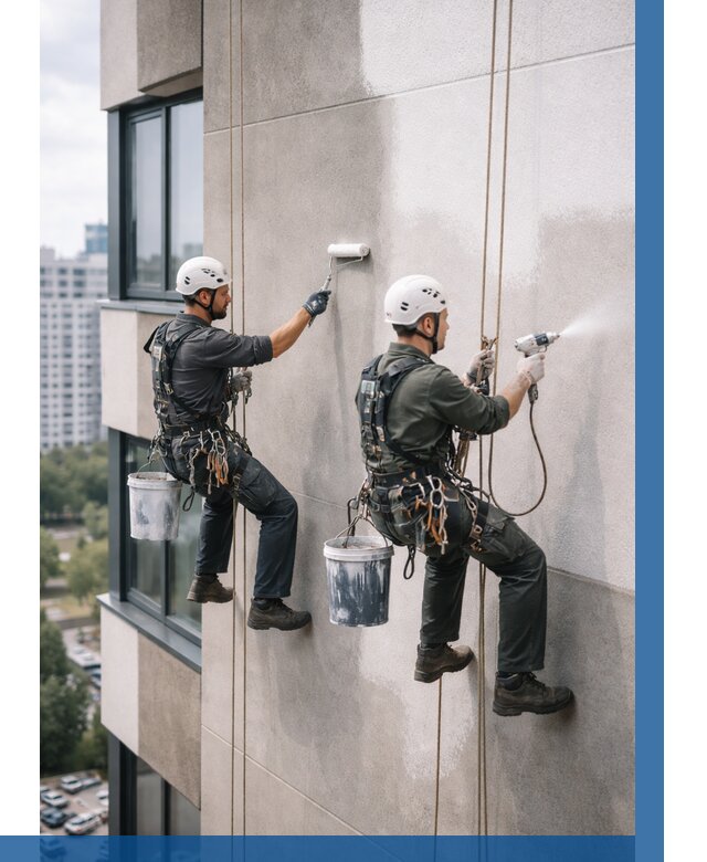 Покраска фасада альпинистами в Саратове от 307 р. | ВЫСОТНИК-Срт