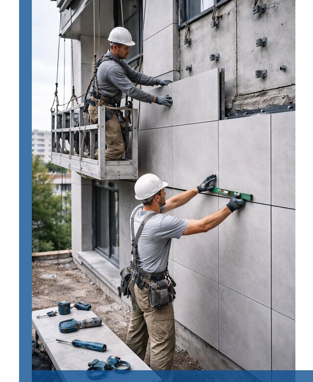 Монтаж керамогранита на фасад в Саратове под ключ с гарантией качества