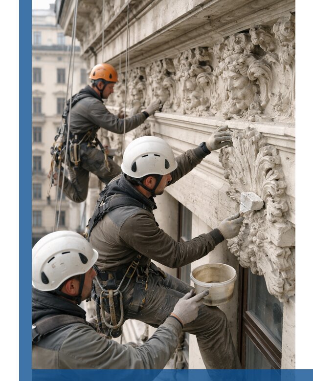 Реставрация фасадной лепнины с высотными работами в Саратове