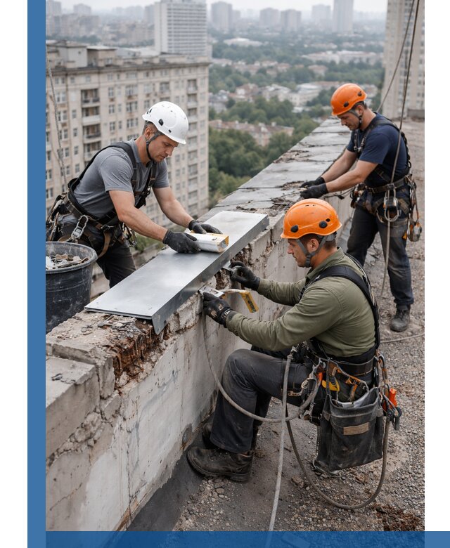 Ремонт парапета на кровле в Саратове, высотные работы с гарантией