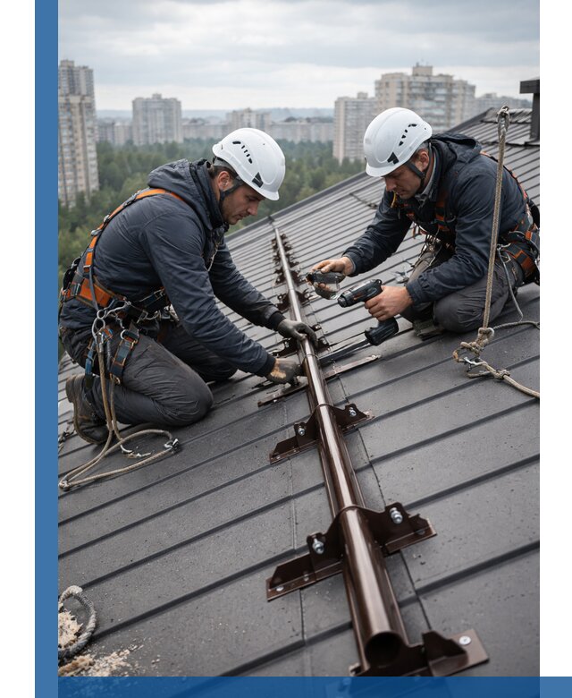 Монтаж снегозадержателей на кровле зданий в Саратове под ключ