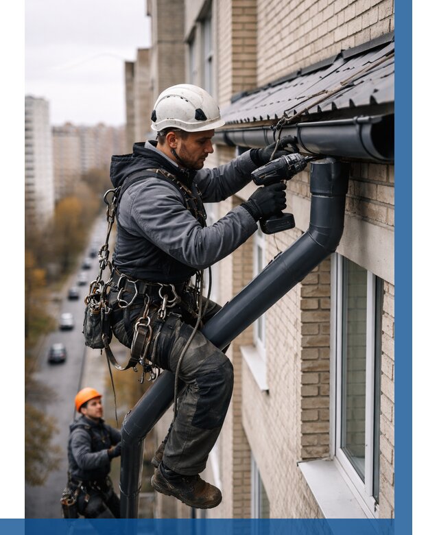 Монтаж водосточной системы на здании в Саратове от 5117 р. | ВЫСОТНИК-Срт