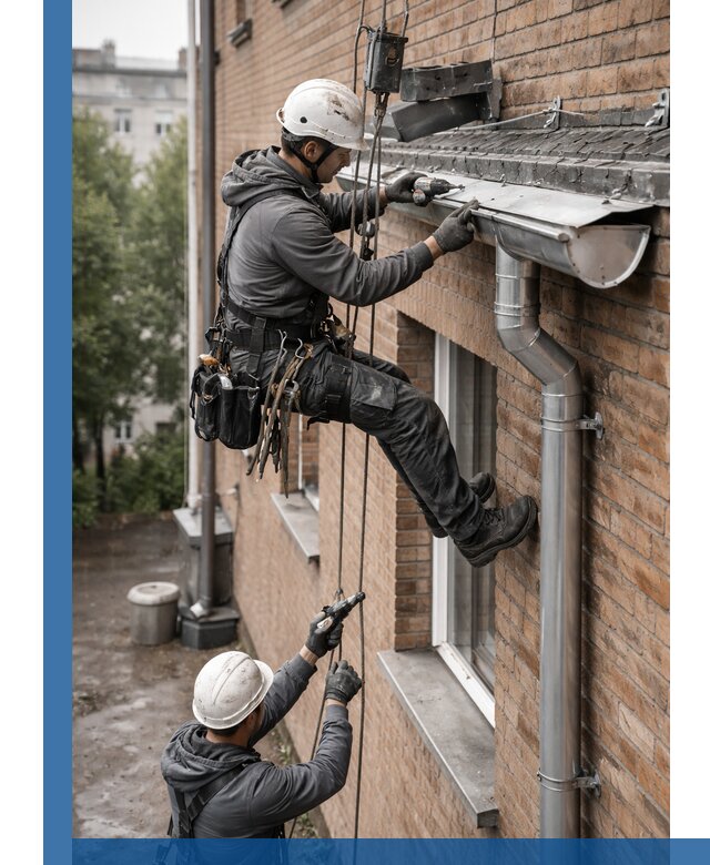 Монтаж водосточной системы на здании в Саратове под ключ