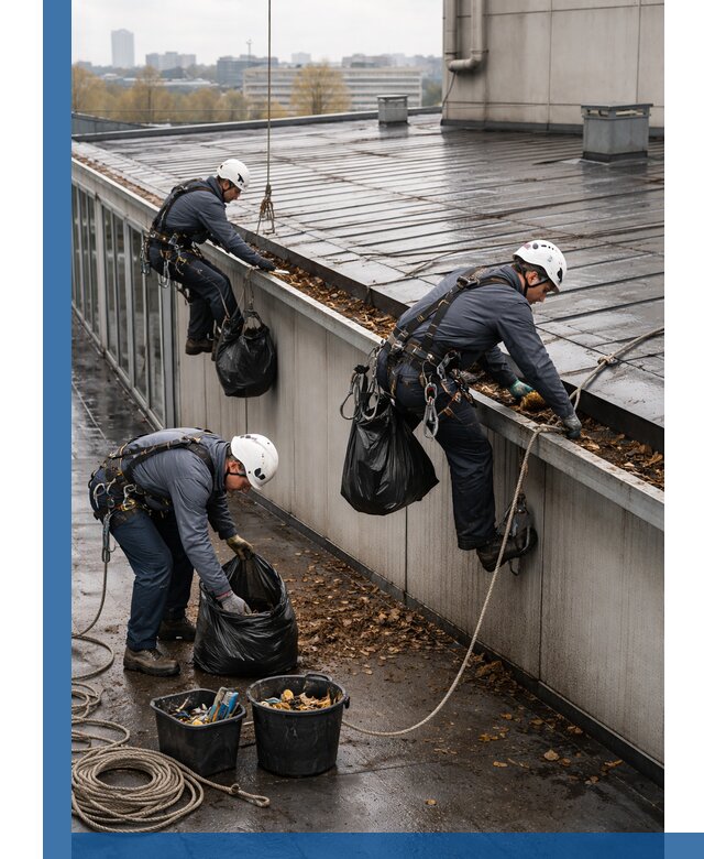 Очистка кровли по периметру в Саратове силами промышленных альпинистов