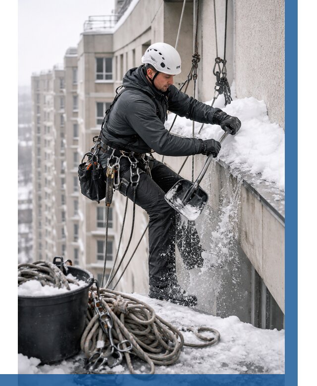 Очистка карнизов от снега в Саратове от 307 р. | ВЫСОТНИК-Срт