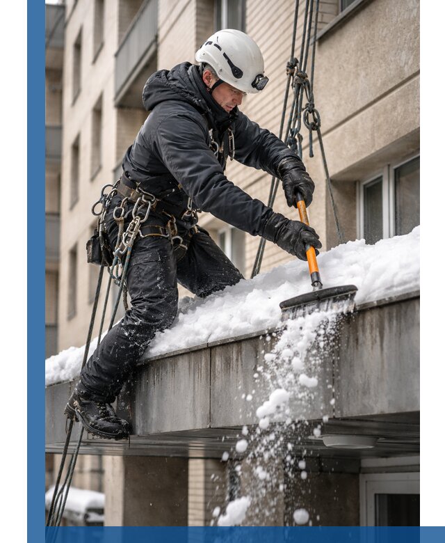 Очистка козырьков от снега в Саратове круглогодично безопасно