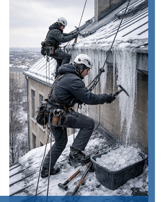 Удаление наледи с кровли в Саратове от 5628 р. | ВЫСОТНИК-Срт