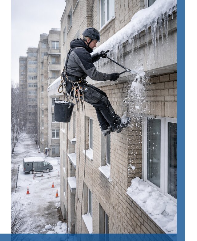 Удаление наледи с карнизов в Саратове от 358 р. | ВЫСОТНИК-Срт
