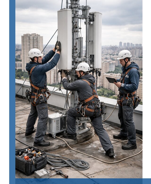 Монтаж антенн связи на крыше в Саратове с вводом в эксплуатацию