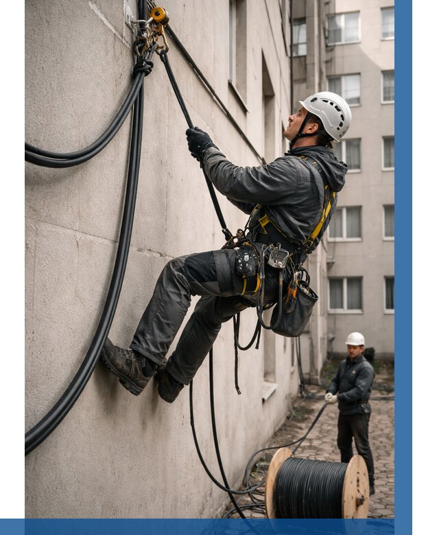 Протяжка кабеля питания на высоте в Саратове от 460 р. | ВЫСОТНИК-Срт