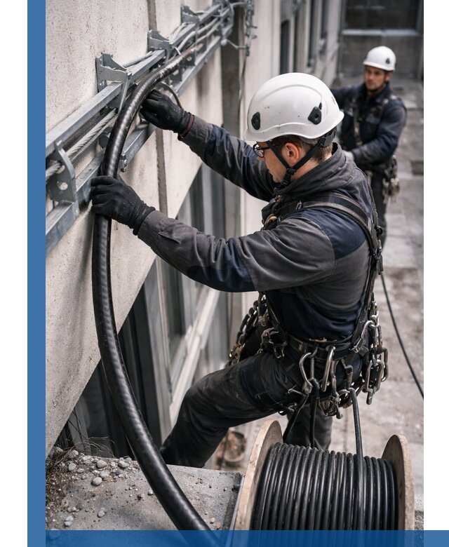 Протяжка кабеля питания на высоте в Саратове с гарантией безопасности и качества