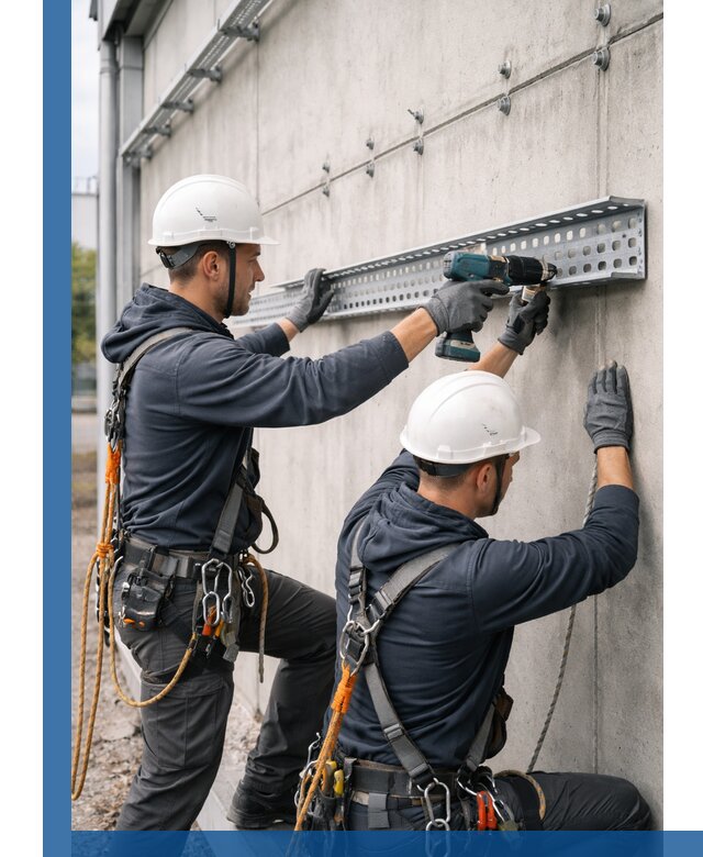 Монтаж кабельных лотков на фасаде зданий в Саратове с гарантией