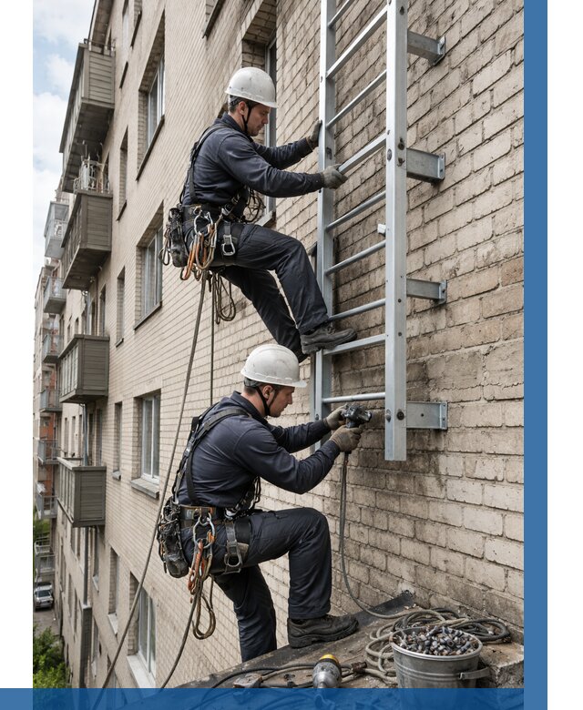 Монтаж пожарной лестницы в Саратове от 25583 р заказать у ВЫСОТНИК-Срт