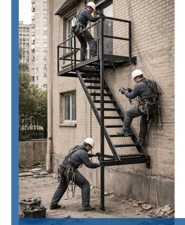 Монтаж пожарной лестницы в Саратове, установка и крепление