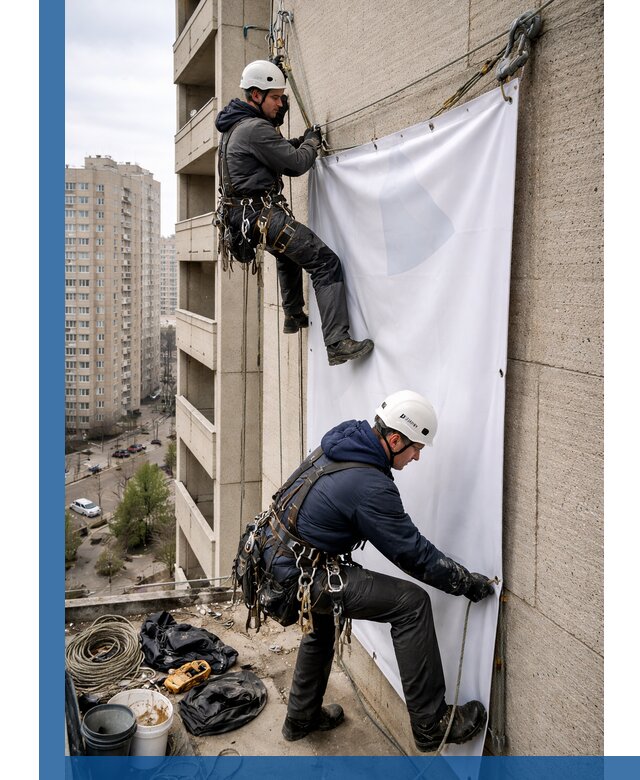 Профессиональный монтаж баннеров на фасаде в Саратове