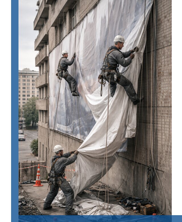 Демонтаж баннеров с фасада в Саратове оперативно и безопасно