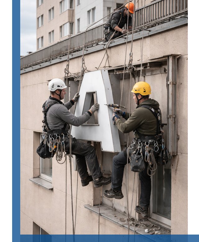 Ремонт и восстановление наружных вывесок на высоте в Саратове