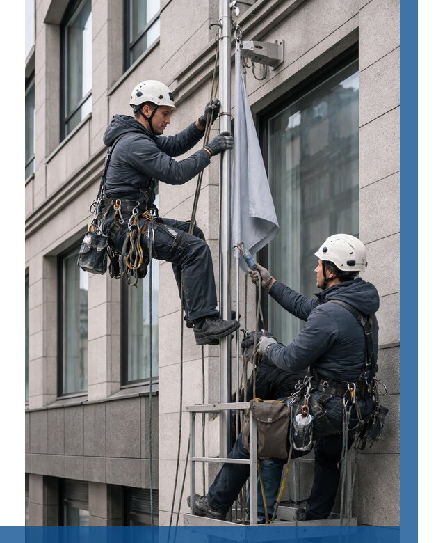 Установка флагов на фасаде в Саратове от 4605 р. | ВЫСОТНИК-Срт