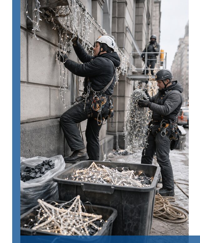 Демонтаж новогоднего оформления и гирлянд в Саратове