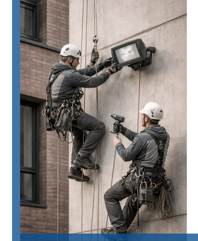 Профессиональный монтаж фасадных прожекторов в Саратове под ключ