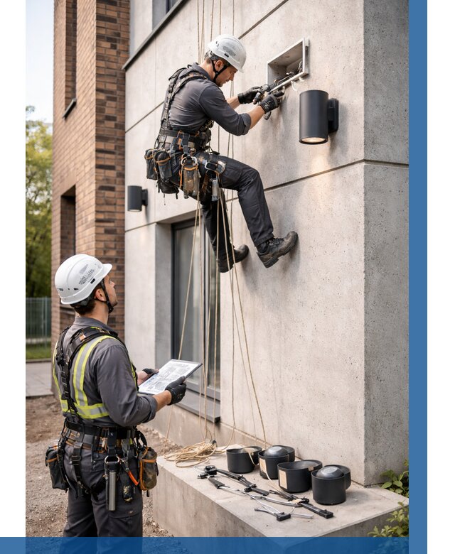 Монтаж фасадного освещения в Саратове от 2558 р. | ВЫСОТНИК-Срт