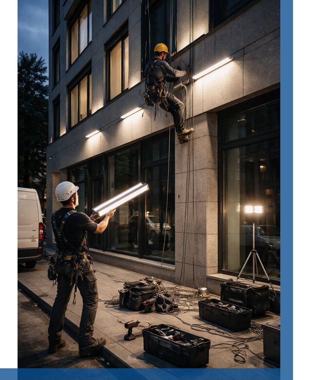 Монтаж архитектурной подсветки здания в Саратове от 2558 р.|ВЫСОТНИК-Срт