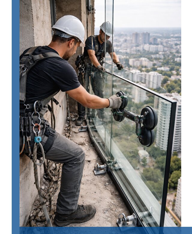 Монтаж стеклянных ограждений под ключ с гарантией в Саратове