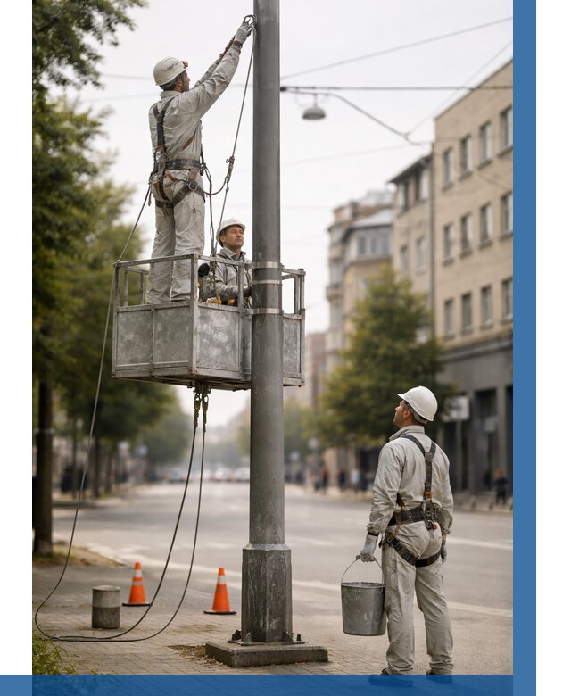 Покраска опор освещения в Саратове от 5117 р. | ВЫСОТНИК-Срт