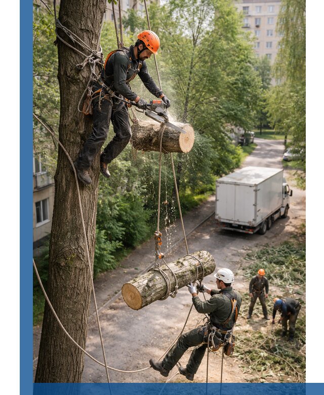 Спил деревьев альпинистами в Саратове, безопасно и без повреждений