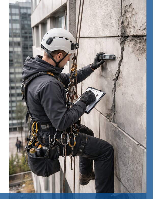 Обследование фасада альпинистами в Саратове от 123 р. | ВЫСОТНИК-Срт